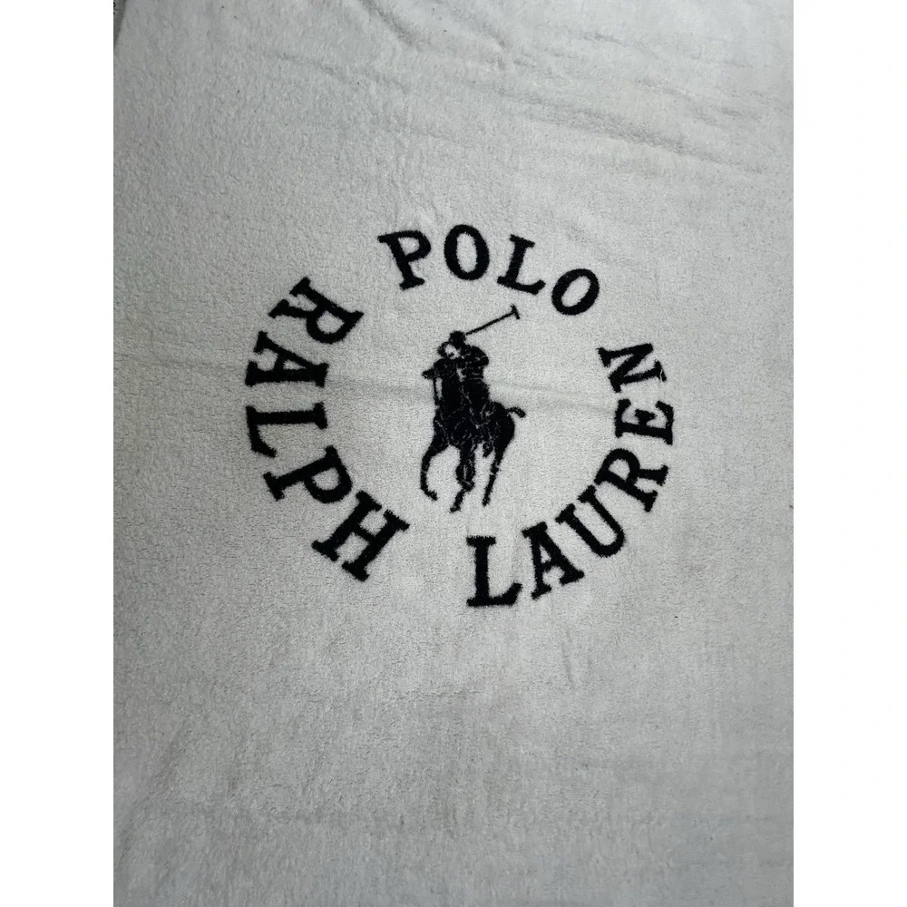 VINTAGE RALPH LAUREN RL POLO CLUB BLUE WHITE (1) LARGE BEACH TOWEL 34 X 68